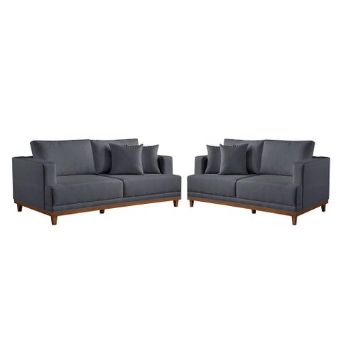 Conjunto Sofás 2 e 3 Lugares Estofados M-175 Veludo Martins Grafite