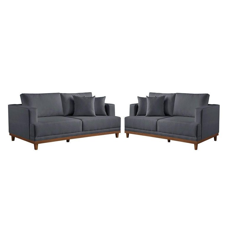 Conjunto Sofás 2 e 3 Lugares Estofados M-175 Veludo Martins Grafite
