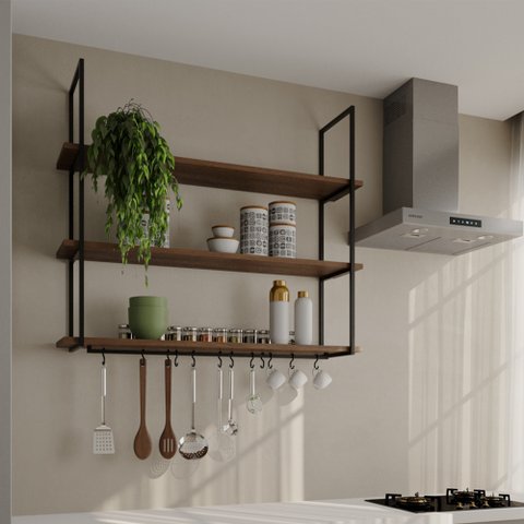 Prateleira Decorativa Londres 120 Cm Preto e Imbuia