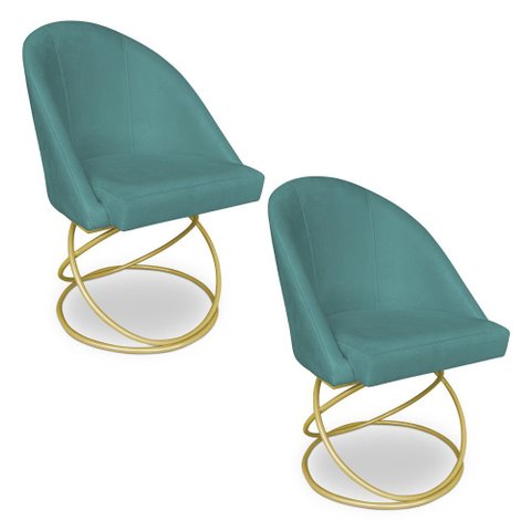 Kit 02 Cadeiras Poltrona de Jantar Bela Suede Base Metálica Luxo Dourado - Pallazio
