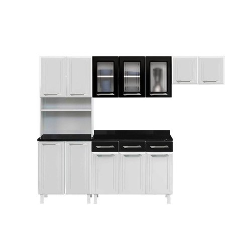 Armário de Cozinha Modulada Compacta de Aço 245cm com Balcão Multimóveis Cr20528 Branco/preto