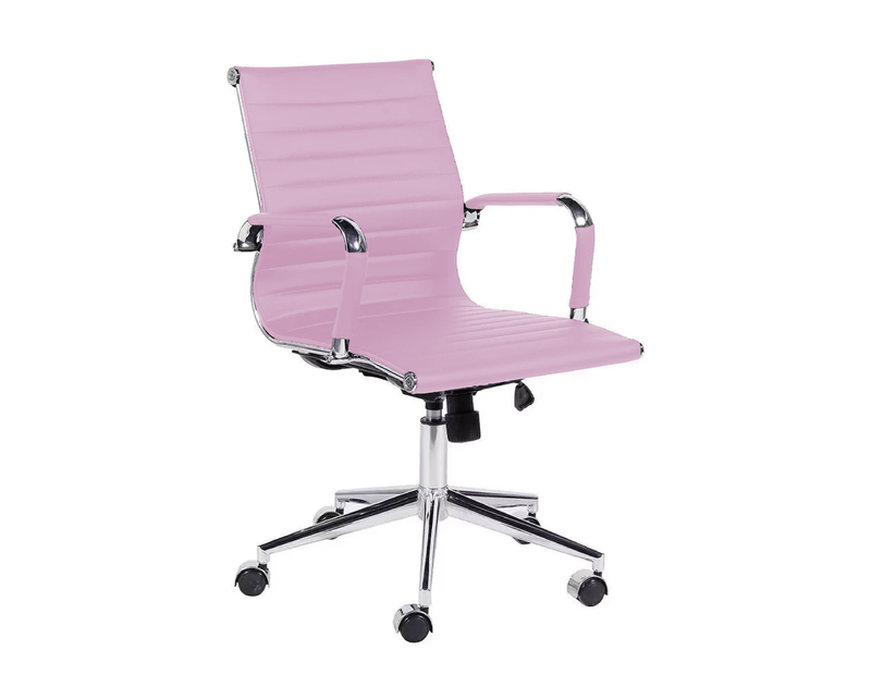 Cadeira Esteirinha Diretor Rosa em Couro Sintético - Base Giratória Cromada