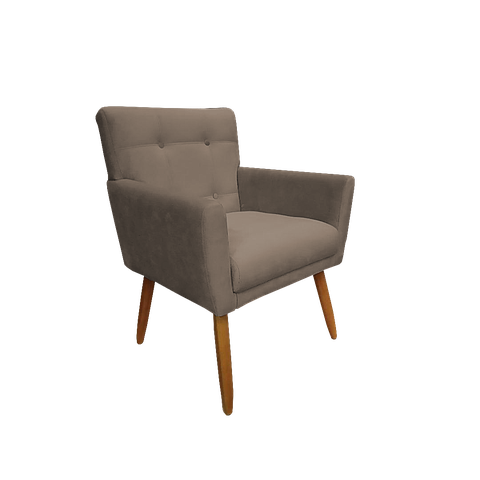 Poltrona Decorativa Onix Suede Capuccino Pés Madeira Ms Decor