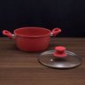 Jogo de Panelas Vermelhas Acabamento Granito  Antiaderente Interno e Externo - 5 Peças com Fundo - 2