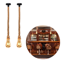 Ver imagem 1 de Kit 2 Pendente Lustre Luminária Vintage Corda Sisal 1m Retro Rústico com Lâmpada Led Pera Âmbar