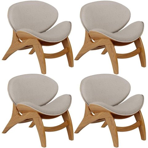 Kit 4 Poltronas Decorativa Orgânica Sala Living Kadosh L02 Linho Bege