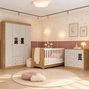 Ver imagem 1 de Quarto de Bebê Completo com Berço Americano 3 em 1 Flor Multimóveis MP4924 Madeirado/Off White