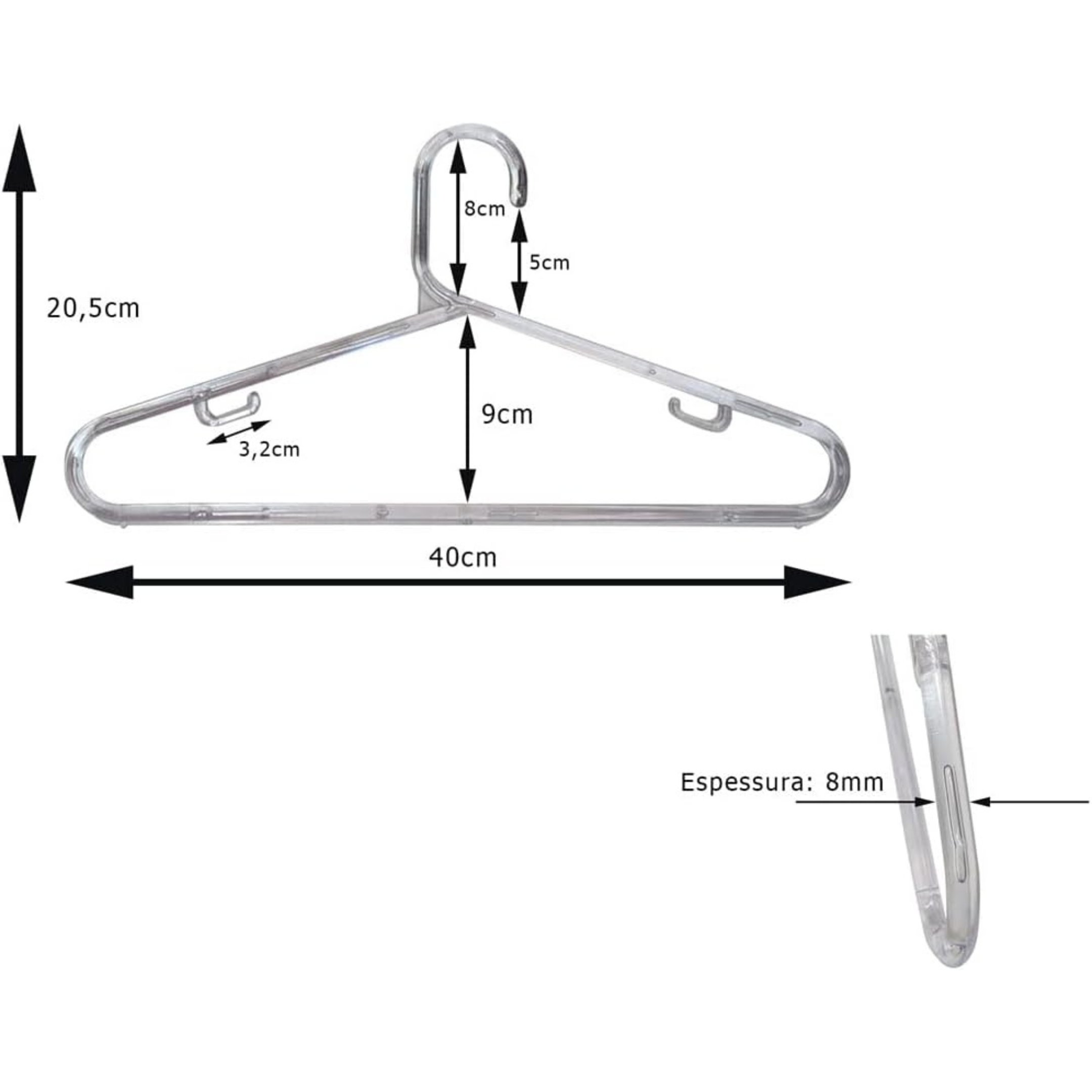 Kit com 60 Cabides de Acrilico Transparente Adulto 8mm - 4