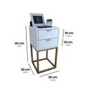 Ver imagem 2 de Kit 2 Mesas Cabeceira Industrial 30cm Branco 2 Gavetas Base Metal Dourado Lateral Cama