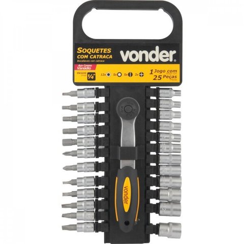 Jogo de soquetes encaixe 1/4" com 25 peças Vonder