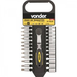 Jogo de soquetes encaixe 1/4" com 25 peças Vonder - 2