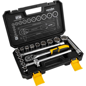 Jogo de Soquetes Estriados Encaixe 1/2" 10 Mm a 32 Mm com 18 Peças Vonder