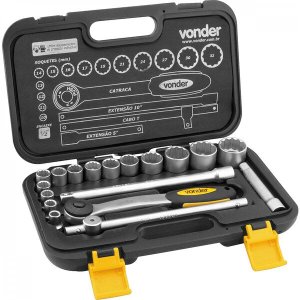 Jogo de soquetes estriados encaixe 1/2" 10 mm a 32 mm com 18 peças Vonder