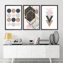 Ver imagem 1 de Quadro Decorativo 135x64cm Abstrato Geométrico Rose Moderno