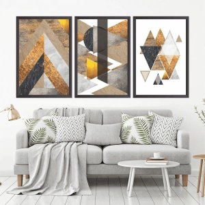 Quadro Decorativo 135x64cm Abstrato Geométrico Marmores