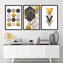 Ver imagem 1 de Quadro Decorativo 135x64cm Abstrato Geométrico Gold Moderno