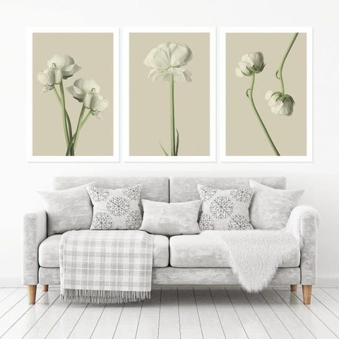 Quadro Decorativo 135x64cm Flores Brancas Spa Recepção Sala