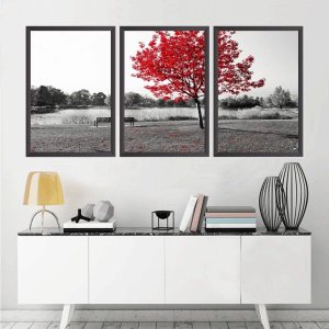 Quadro Decorativo 135x64cm Árvore Vermelha Quarto Sala