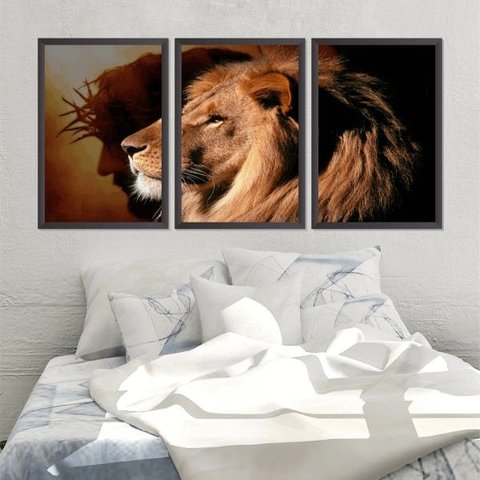 Quadro Decorativo 135x64cm Cristo Leão De Judá Quarto Sala