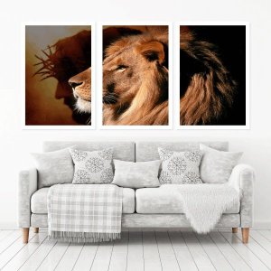 Quadro Decorativo 135x64cm Cristo Leão De Judá Quarto Sala