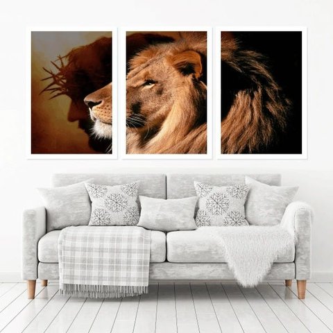 Quadro Decorativo 135x64cm Cristo Leão De Judá Quarto Sala