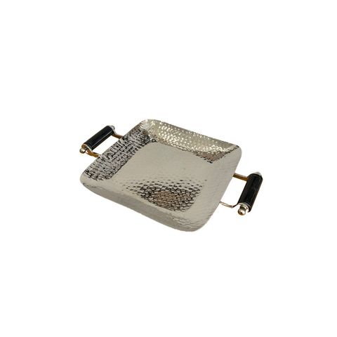 Bandeja Retangular Grande Metal Martelado Prata 37cm
