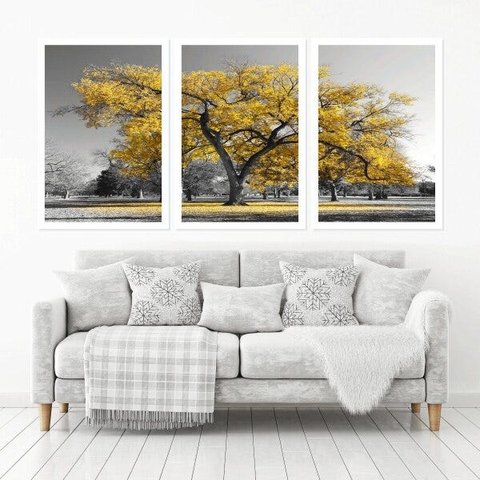 Quadro Decorativo 135x64cm Árvore De Ipê Amarelo Quarto Sala