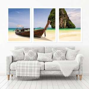 Quadro Decorativo 135x64cm Barco Praia Tailândia Quarto Sala