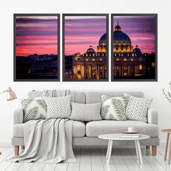 Quadro Decorativo 135x64cm Entardecer Vaticano Quarto Sala