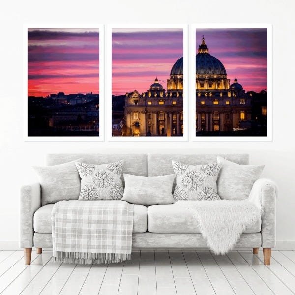 Quadro Decorativo 135x64cm Entardecer Vaticano Quarto Sala