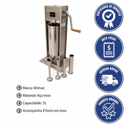Embutideira Ensacadeira para Linguiça Brimac Industrial Manual em Aço Inox 5l Emb5 - 2