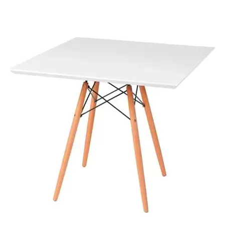 Mesa Eiffel Wood Tampo Quadrado de Madeira 80cm Branca