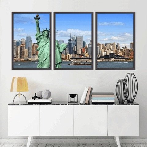 Quadro Decorativo 135x64cm Estátua Da Liberdade Quarto Sala