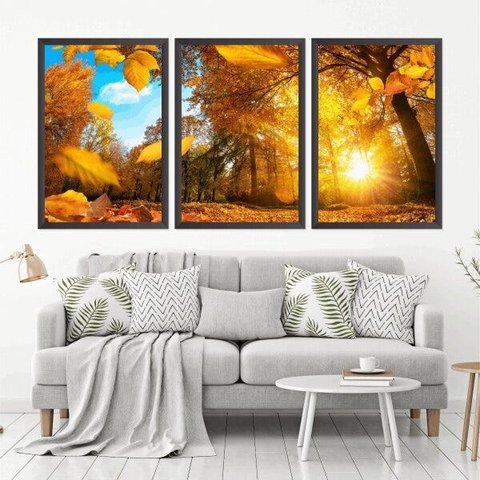 Quadro Decorativo 135x64cm Folhagem De Outuno Quarto Sala