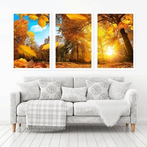 Quadro Decorativo 135x64cm Folhagem De Outuno Quarto Sala