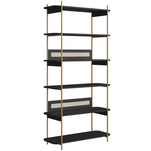 Estante Livreiro Multiuso 6 Prateleiras Industrial Indy A03 Nero Dourado - Lyam Decor