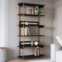 Ver imagem 2 de Estante Livreiro Multiuso 6 Prateleiras Industrial Indy A03 Nero Dourado - Lyam Decor