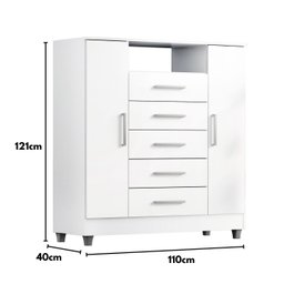 Comoda Isabele 5 Gav 2 Portas Branco - 4