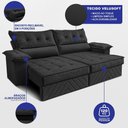 Ver imagem 2 de Sofá Retrátil e Reclinável 2,10m com Molas e Espuma D33 Thunder Velusoft Preto Cama Inbox