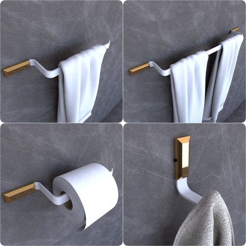 Kit Acessórios Para Banheiro Branco e Gold Empire 4 peças