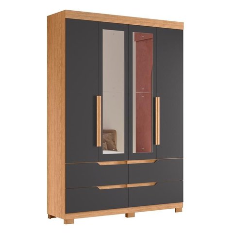 Guarda Roupa Doble com Espelho 4 Portas Freijó/titanium - Abz