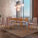 Ver imagem 1 de Mesa de Jantar Copper 180cm Tampo Mdf com 6 Cadeiras Moderna Linho Capuccino/naturale/naturale