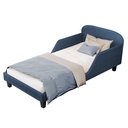 Ver imagem 3 de Cama Infantil Estofada Azul Solteiro com Encosto Lateral Design Seguro e Confortável