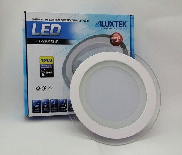 Luminária Plafon LED 12W de Vidro Embutir Branco Frio Redonda / Quadrada - Luxtek - Redonda - 2