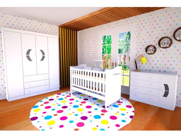 Quarto Infantil Completo 4 Portas Belly com Berço Munique Branco Brilho - Moveis Canaã - 1