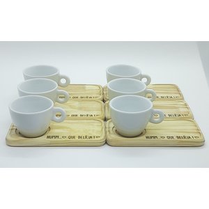Kit Jogo 6 Xícaras Café/chá Cônica Baixa 150ml C/ Pires Pinus - Porcelana Branca