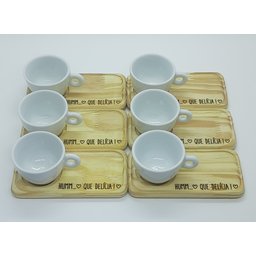 Kit Jogo 6 Xícaras Café/chá Cônica Baixa 150ml C/ Pires Pinus - Porcelana Branca - 2