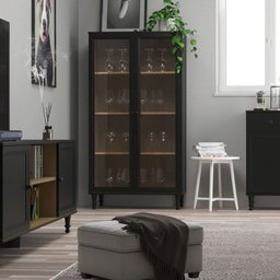Cristaleira 2 Portas Vidro Pés Madeira 151x80 Cm E957 Preto Dtall - 5