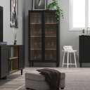 Ver imagem 5 de Cristaleira 2 Portas Vidro Pés Madeira 151x80 Cm E957 Preto Dtall