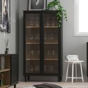 Ver imagem 2 de Cristaleira 2 Portas Vidro Pés Madeira 151x80 Cm E957 Preto Dtall